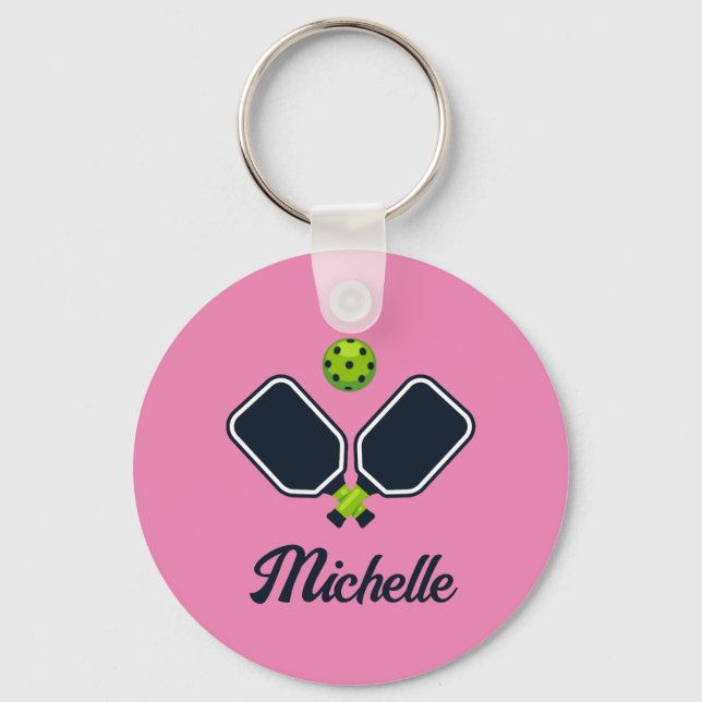 Porte-clés Pickleball avec pagaies et balle Nom personnalisé (Recto)