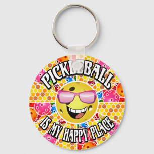 Porte-clés Pickleball est mon endroit heureux - Graphique col