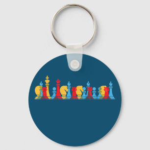 Porte-clés Pièces d'échecs multicolores pensant cadeau intell