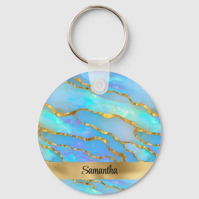 Porte-clés Pierres et or Faux Opal personnalisées (Recto)