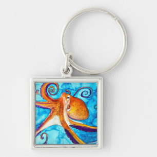 Porte-clés Pieuvre aquarelle sous l'art marin
