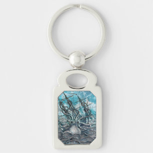Porte-clés Pieuvre géante Mer Bleue Monstre Voilier