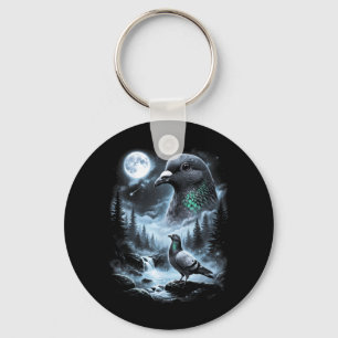 Porte-clés Pigeon Hurle à la Lune 90s Rétro Ornithologue