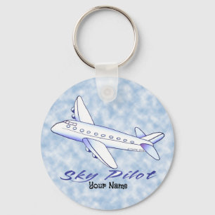 Porte-clés Pilote Céleste Avion Bleu