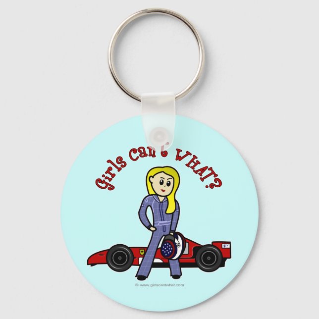 Porte-clés Pilote de voiture de course Blonde fille (Recto)