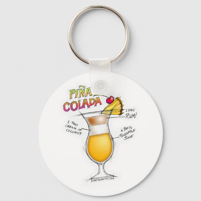 PORTE-CLÉS PINA COLADA RECETTE COCKTAIL ART (Recto)