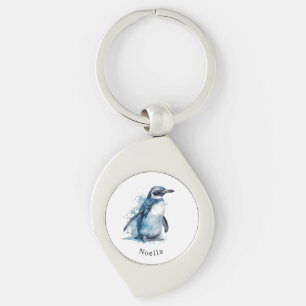 Porte-clés Pingouin d'aquarelle Arctique, personnalisé