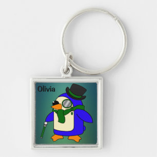 Porte-clés Pingouin de dessin mignon turquoise vert émeraude 