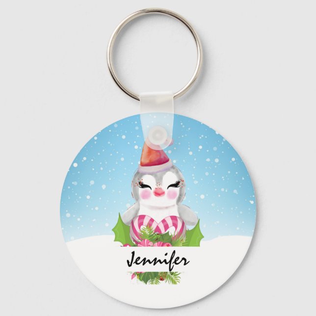 Porte-clés Pingouin de Noël mignon à Santa Hat (Recto)