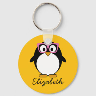 Porte-clés Pingouin Hipster - Cartoon mignon rose jaune