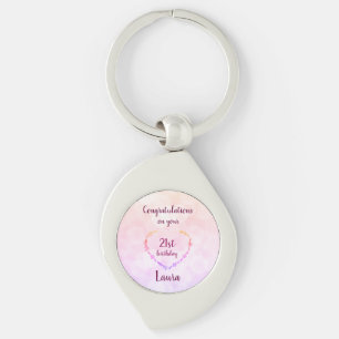 Porte-clés Pink and Silver 21e anniversaire Personnalisé