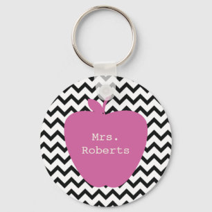 Porte-clés Pink Apple Black Chevron enseignant