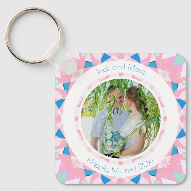 Porte-clés Pink Blue 5th Mariage Anniversaire Keepsaké cadeau (Recto)