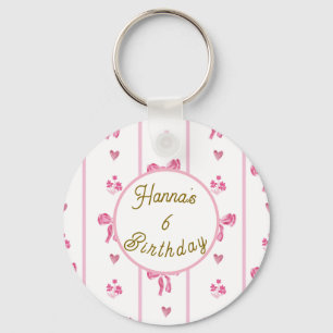 Porte-clés Pink Bow Vertical Stripe -preppy coquette annivers