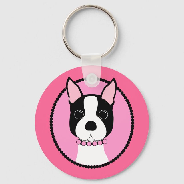 Porte-clés Pink Cameo Boston Terrier (Recto)