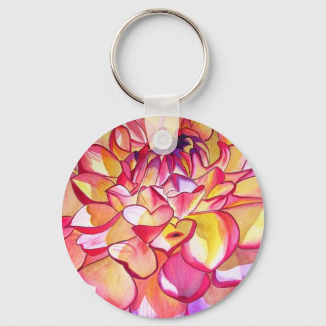 Porte-clés Pink Dahlia fleurs aquarelle art (Recto)