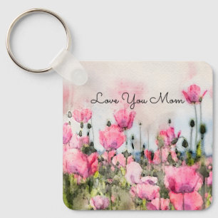 Porte-clés Pink Floral Love You Maman Aquarelle