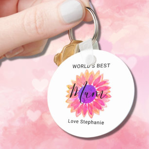 Porte-clés Pink Flower World’s Best Mum Mother’s Day