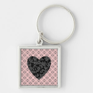 Porte-clés Pink Géométrique-Noir Lace Coeur Clé