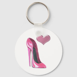 Porte-clés Pink Heart and Stiletto Shoe High Heel Art