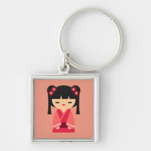 Porte-clés Pink Kokeshi poupées japonaises