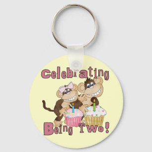 Porte-clés Pink Party Monkey 2e Anniversaire Tshirts et cadea