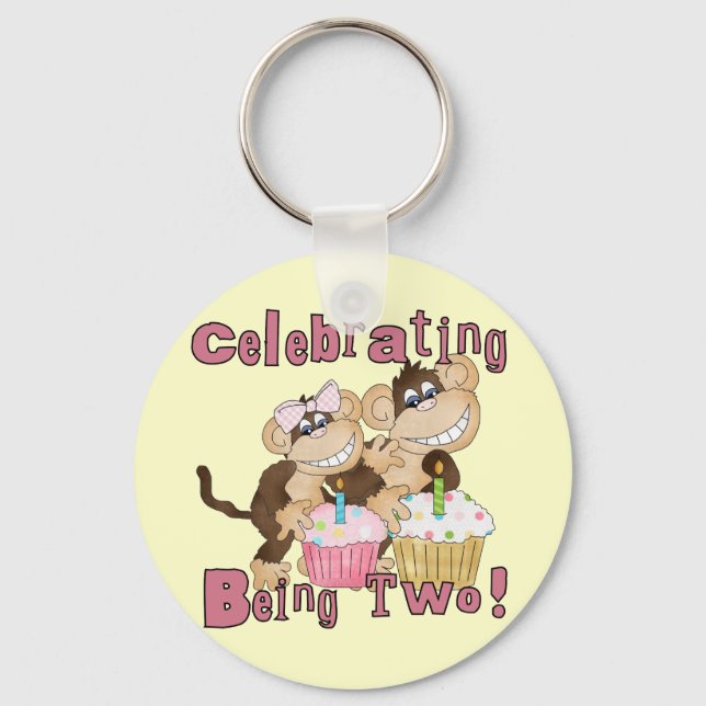 Porte-clés Pink Party Monkey 2e Anniversaire Tshirts et cadea (Recto)
