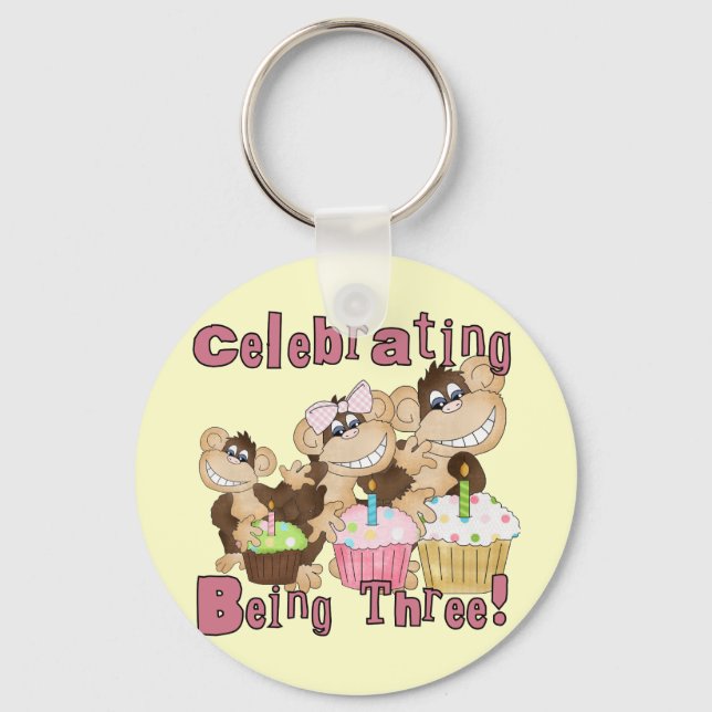 Porte-clés Pink Party Monkey 3e Anniversaire Tshirts et cadea (Recto)