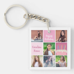 Porte-clés Pink Photo Collage Custom Femmes's Birthday Party