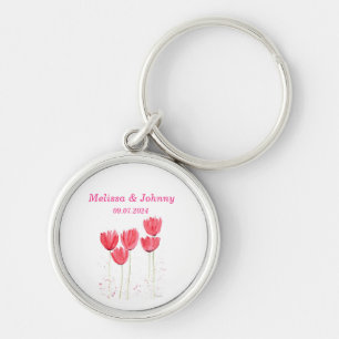 Porte-clés Pink Tulips aquarelle florale élégant Mariage