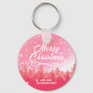 Porte-clés Pink White Snow Peaceful Forest Merry Christmas