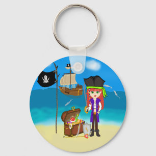 Porte-clés Pirate de fille avec le porte - clé de coffre au
