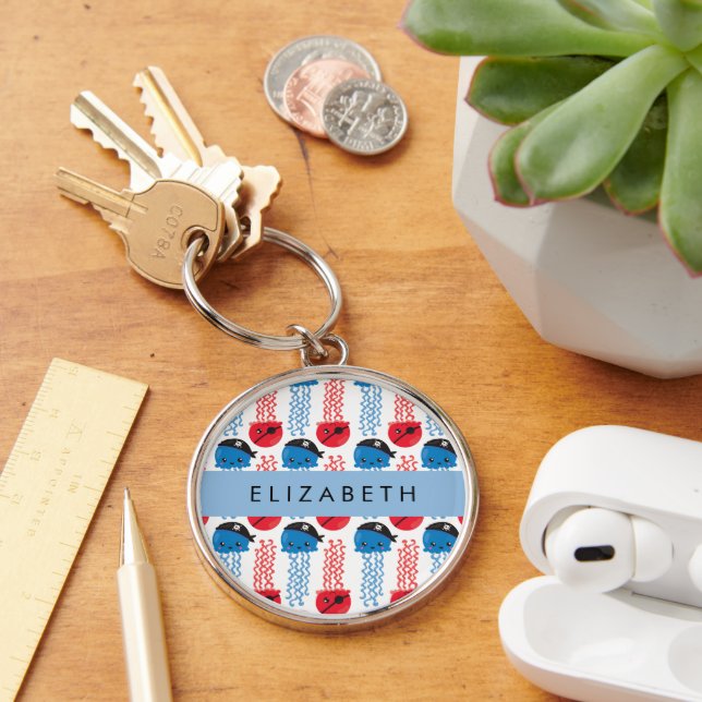 Porte-clés Pirate Jellyfish, Motif de méduses, Votre nom (Bureau)