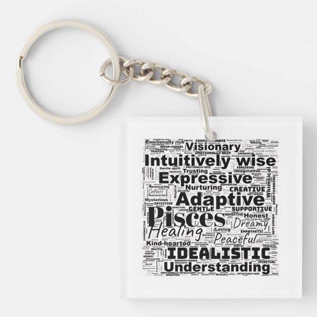 Porte-clés Pisces Word Cloud Zodiac Inspiration T-shirt (Devant)