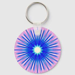 Porte-clés pissenlit bleu sur porte - clé rose