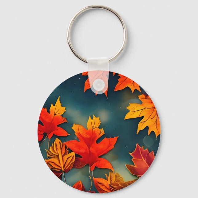 Porte-clés Pittoresque Rustique Feuille d'érable d'automne (Recto)
