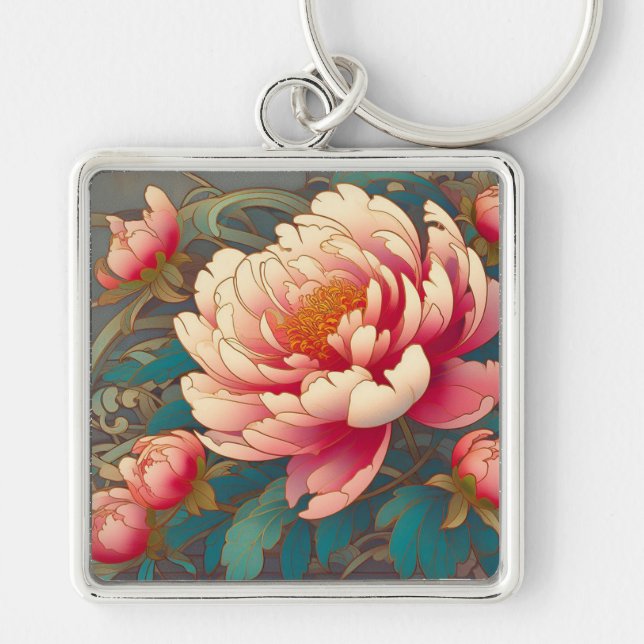 Porte-clés Pivoine Art Déco (Devant)