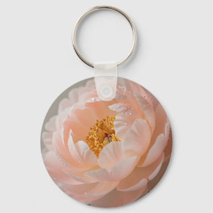 Porte-clés Pivoine Rose Tendre avec Gouttes de Rosée