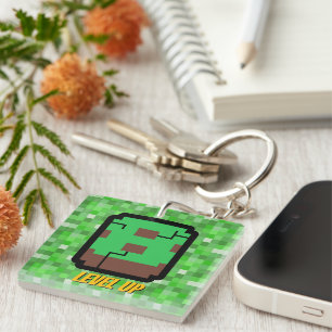 Porte-clés Pixelated Gamer Green Building Level Up 8