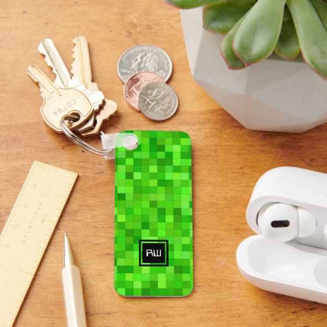 Porte-clés Pixels Gamer Vert Personnalisés (Bureau)