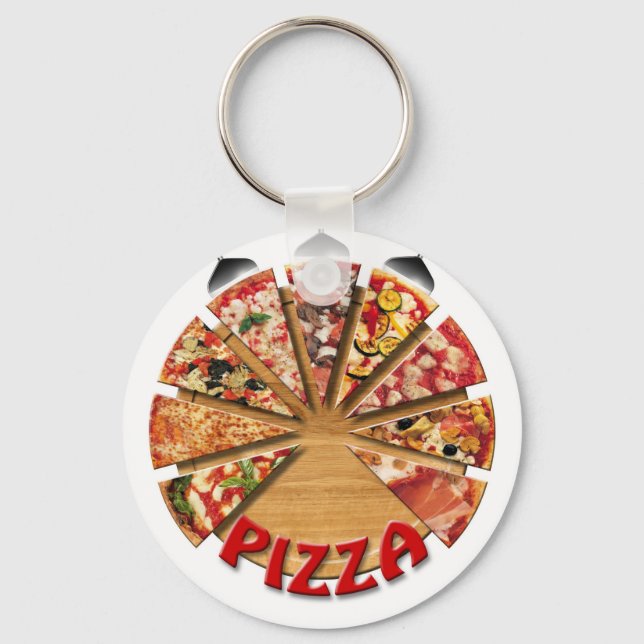 Porte-clés Pizza porte - clé sur la planche à découper (Recto)