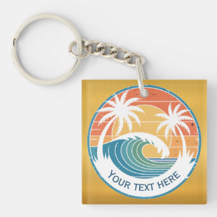 Porte-clés Plage d'été I Coucher de soleil rétro Surf et palm