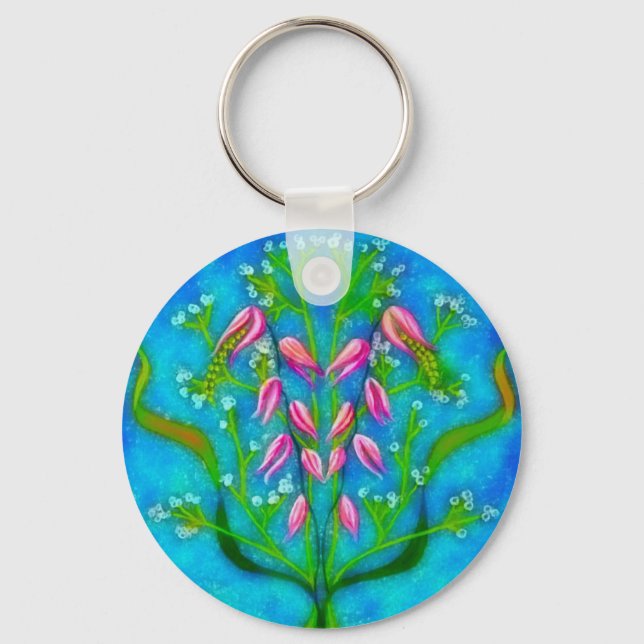 Porte-clés Plage Fleurs Peinture Acrylique (Recto)