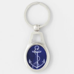 Porte-clés plage marine bleu côtier chic ancre nautique