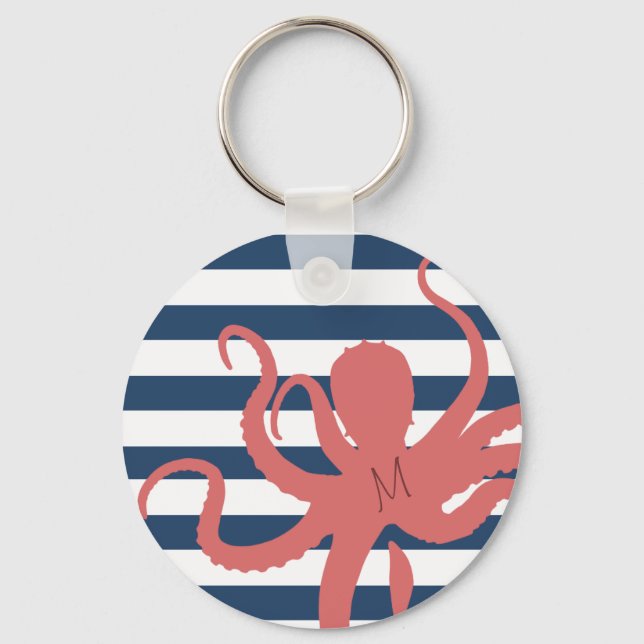 Porte-clés Plage moderne de pieuvre rouge blanc marine bleu r (Recto)