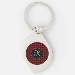 Porte-clés Plaid buffalo rouge et noir monogrammé personnalis