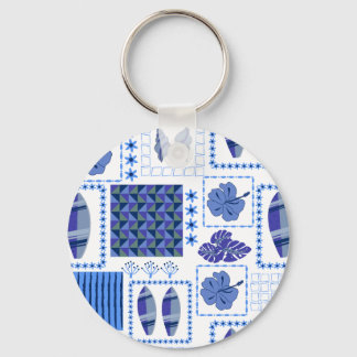 Porte-clés Planche de surf tropicale bleue motif hibiscus