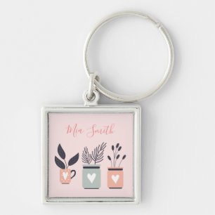 Porte-clés Plantes de pot moderne rose et gris pastel