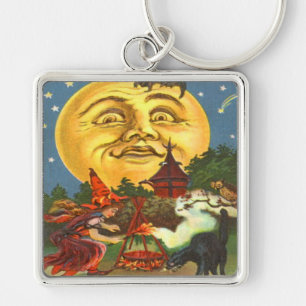 Porte-clés Pleine lune de chauve-souris de chat noir