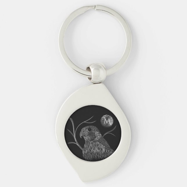Porte-clés Pleine lune de faucon Monogramme noir (Devant)
